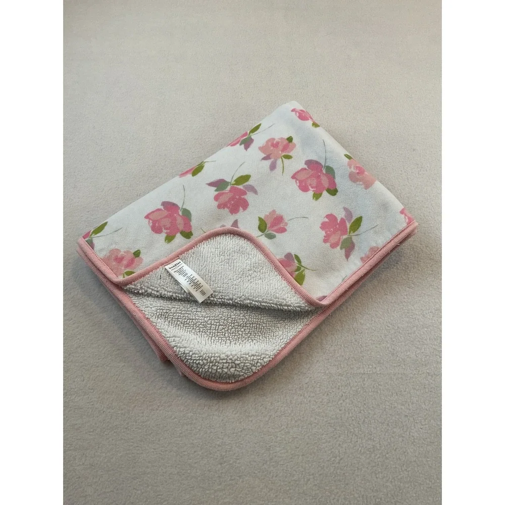 Bundles Baby Place Blanket Pink Floral Rose Sherpa White 30x38